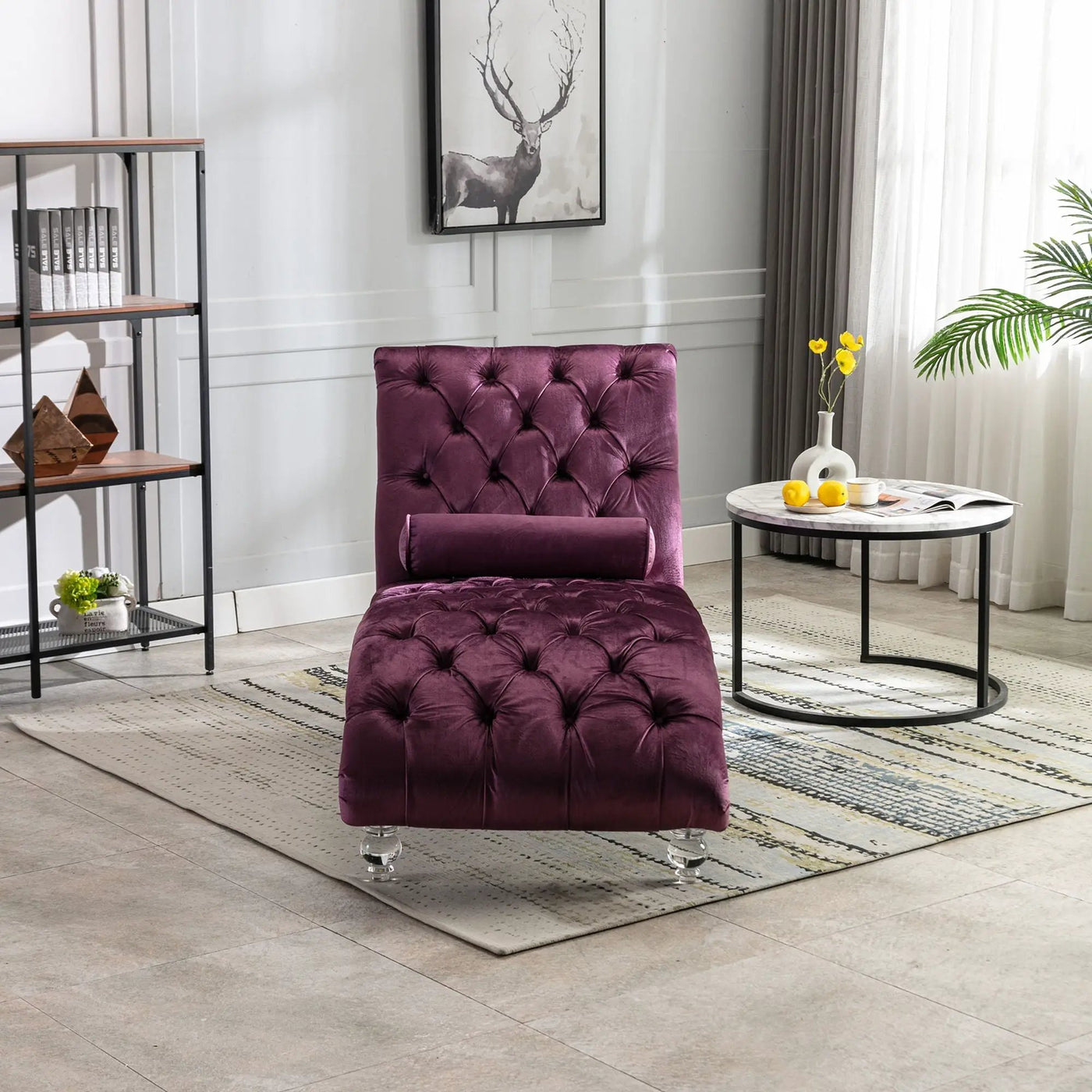 Chaise Lounge Indoor, Button Tufted Upholstered Chaise Lounge Chair With Pillow by HouseOfZazla