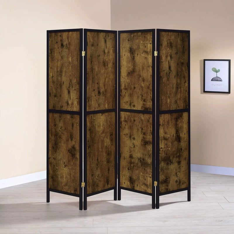Deepika 4-Panel Room Divider Folding Screen Rustic Nutmeg by Unique Piece Furniture