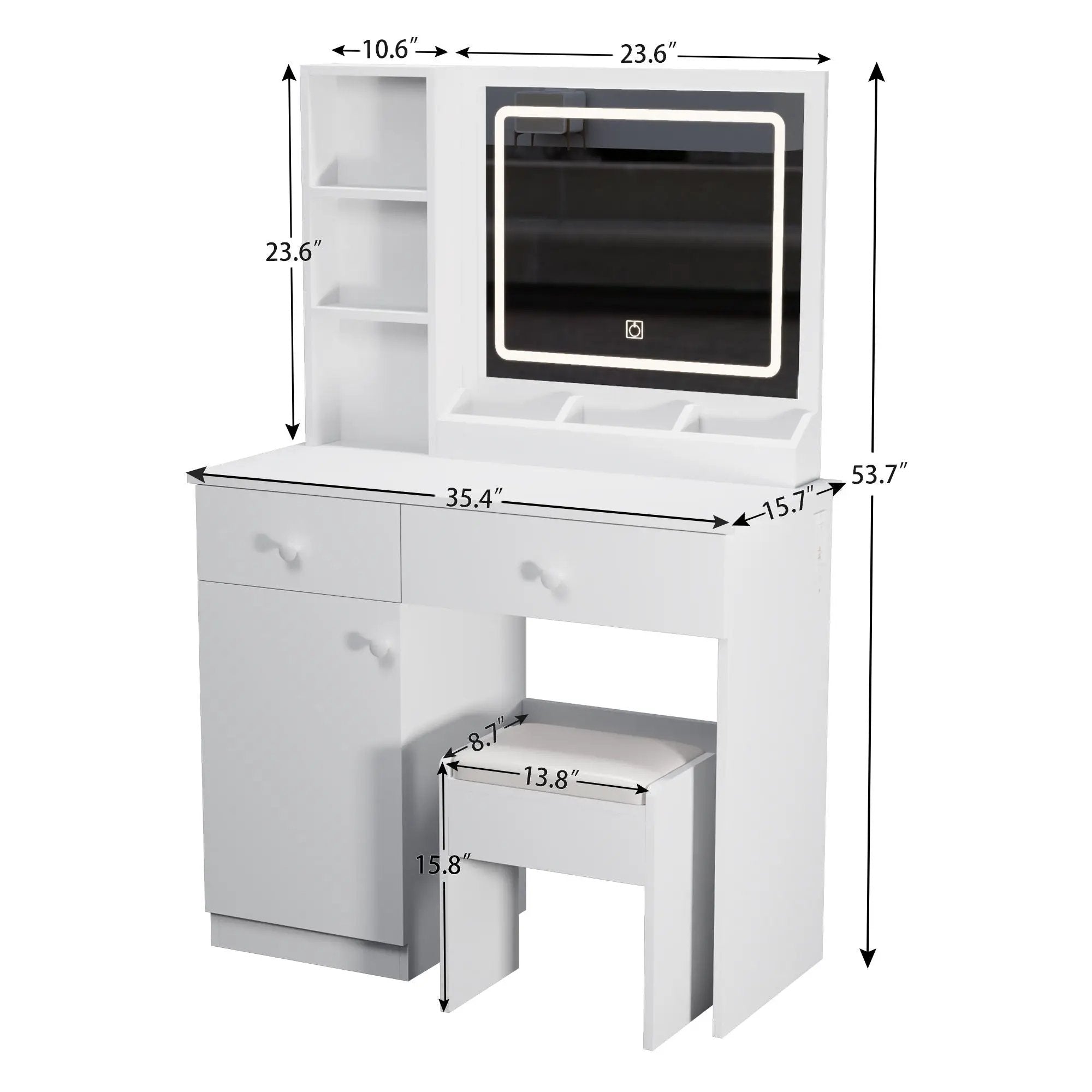 Fashion Vanity Desk With Mirror And Adjustable Lights, Makeup Table Set With 2 Drawers - White by Unique Piece Furniture