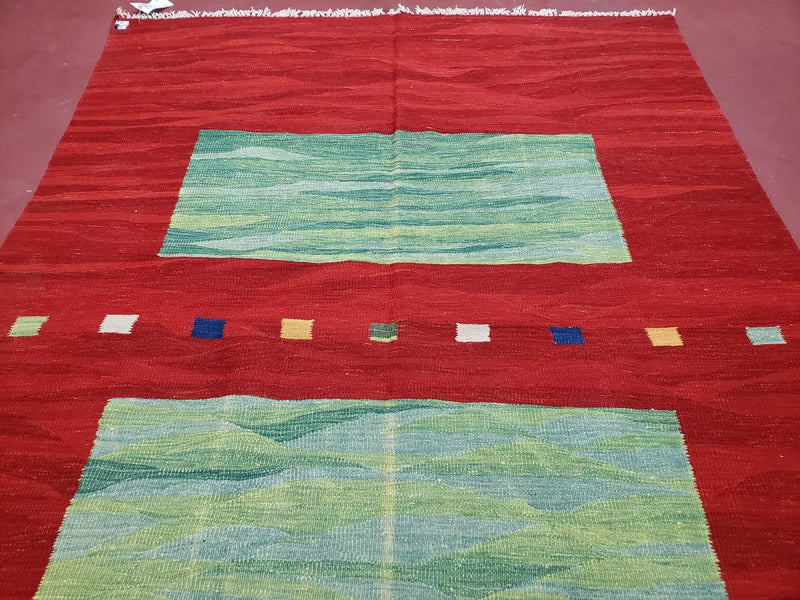 Red Turkish Kilim Rug, 5x7 - 6x8 Rugs, Red and Green Kilim Carpet, Kilim Area Rugs, Flatweave No Pile Rug, New Turkish Rug, Handmade Kilim by Jewel Rugs