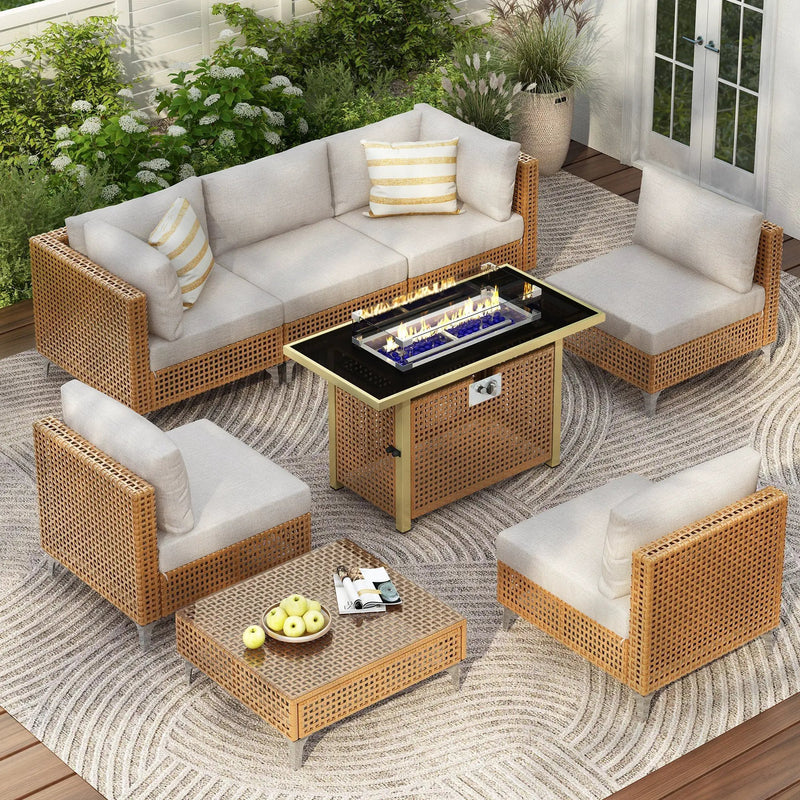 K&K 8-Piece Patio Furniture Set with Fire Pit Table by HouseOfZazla