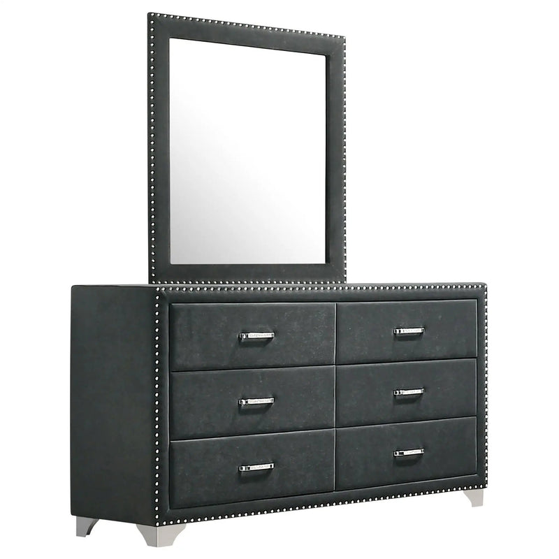 Melody 6-drawer Upholstered Dresser with Mirror Grey by Unique Piece Furniture