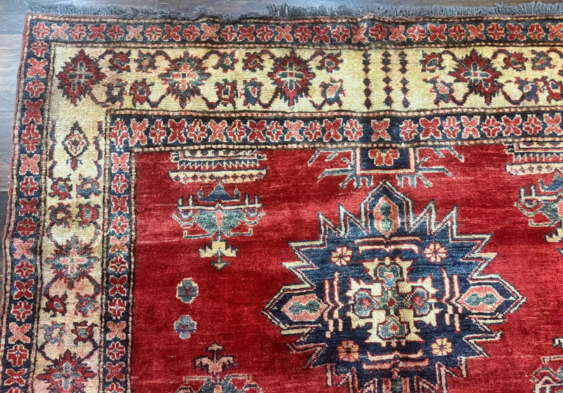 Square Turkish Rug 6x6, Azerbaijani Azeri Turkish Armenian Rug, Red Tan Blue, Geometric, Wool Carpet by Jewel Rugs