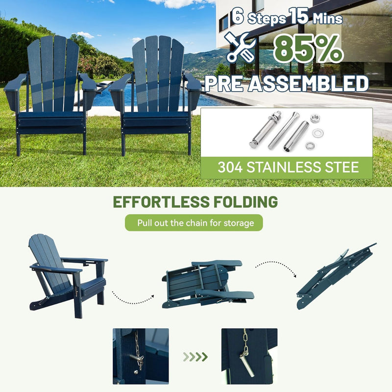 Adirondack Chairs Set of 2 - HDPE Plastic Outdoor Chairs by HouseOfZazla