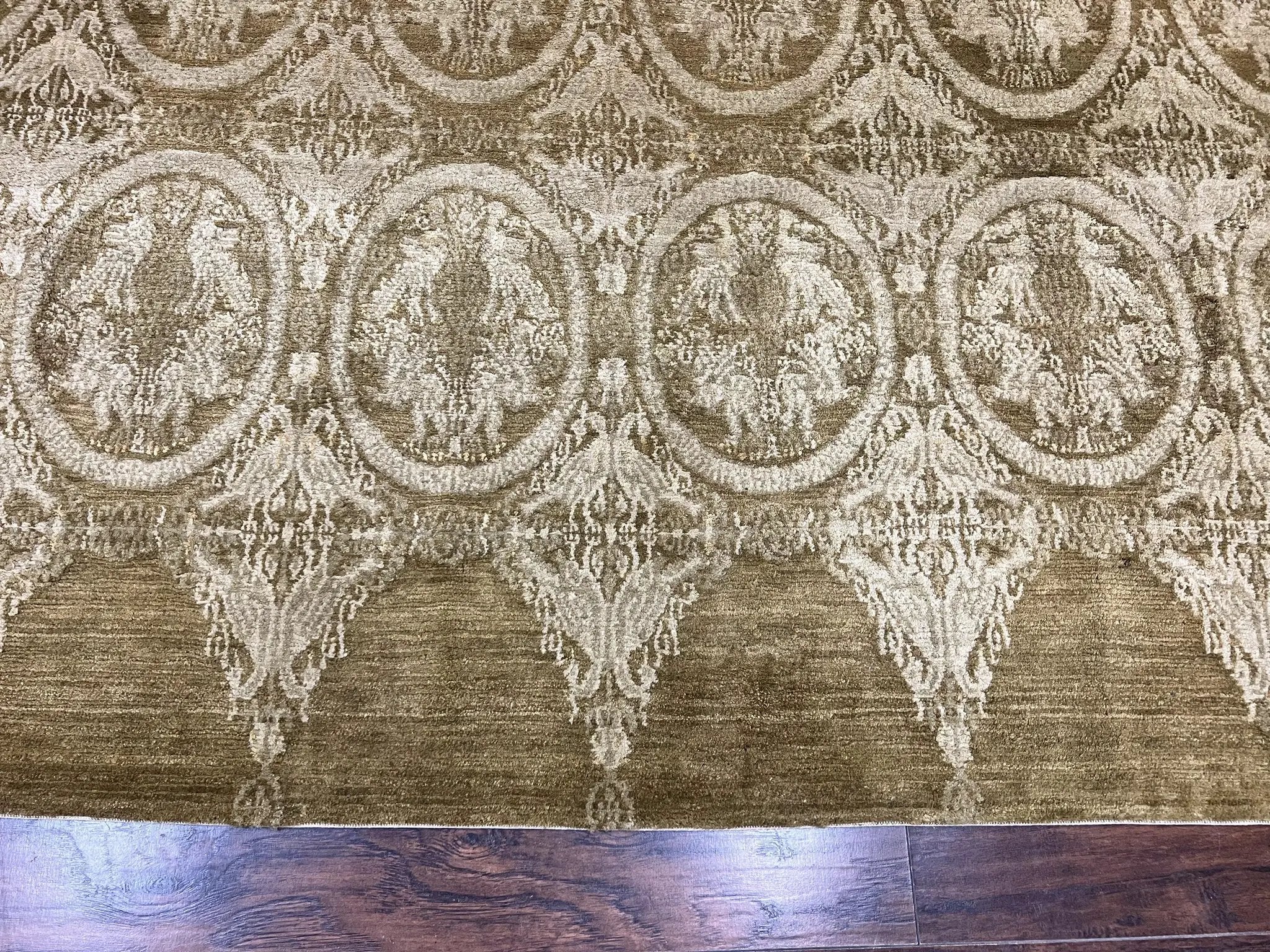 Tibetan Rug 12x15, Wool Hand Knotted Carpet, Odegard Rug, Birds, Olive Green, 12 x 15 Oversized Handmade Contemporary Area Rug, Extra Large by Jewel Rugs