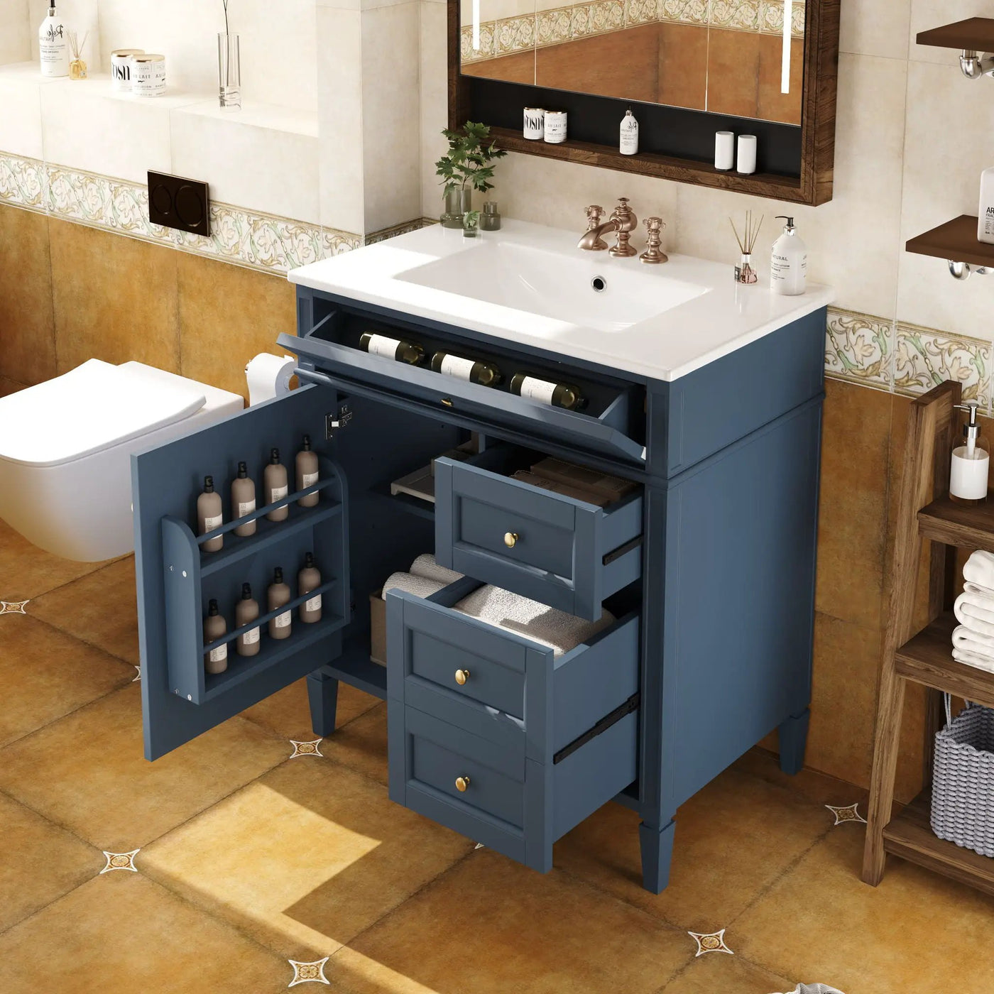 Bathroom Vanity With Top Sink, 2 Drawers & Tip Out Drawer by Unique Piece Furniture