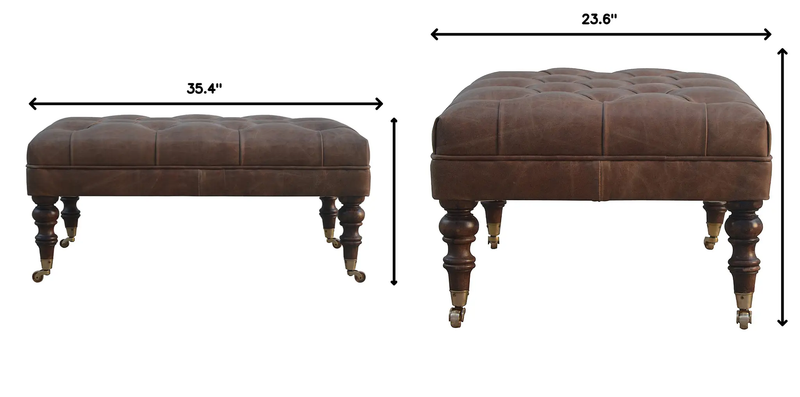 Solid Wood Buffalo Leather Upholstered Ottoman by HouseOfZazla