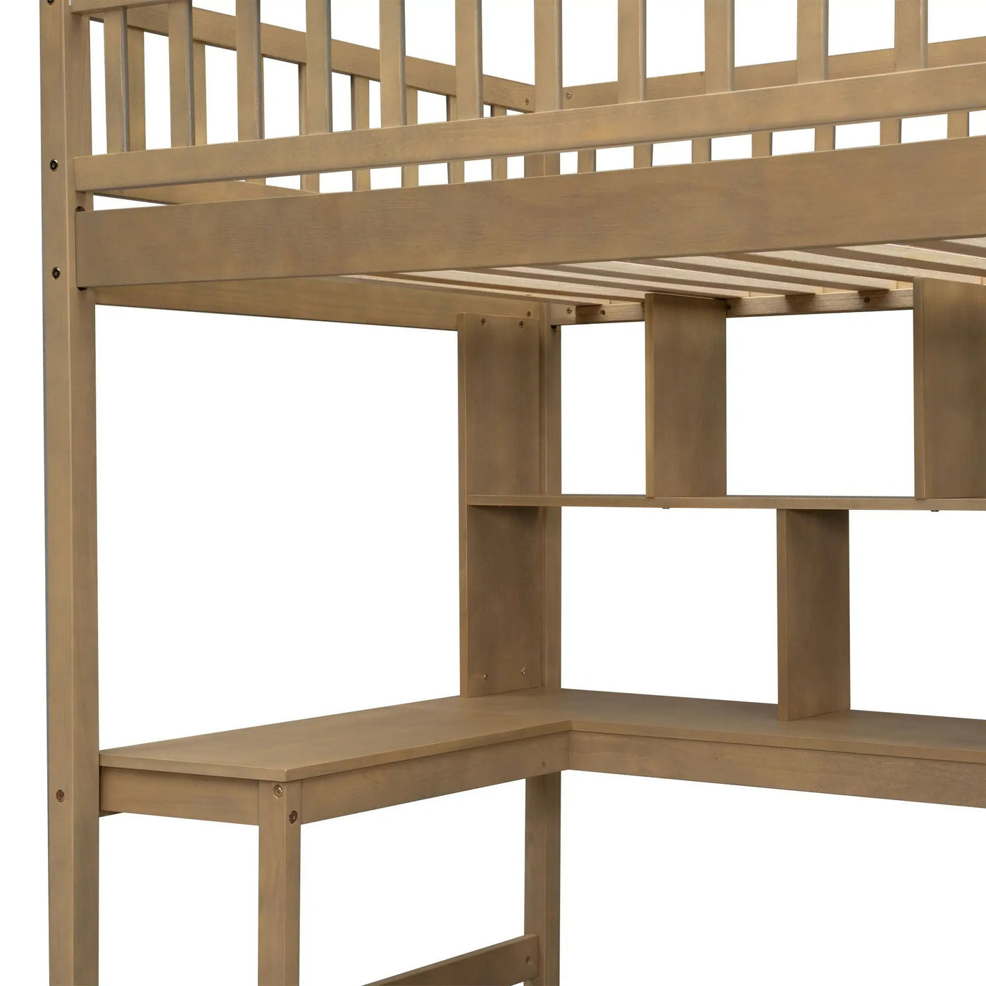 Loft Bed With Built In L Shaped Desk, LED Lights, Storage Shelves, Cabinets, And Staircase by HouseOfZazla