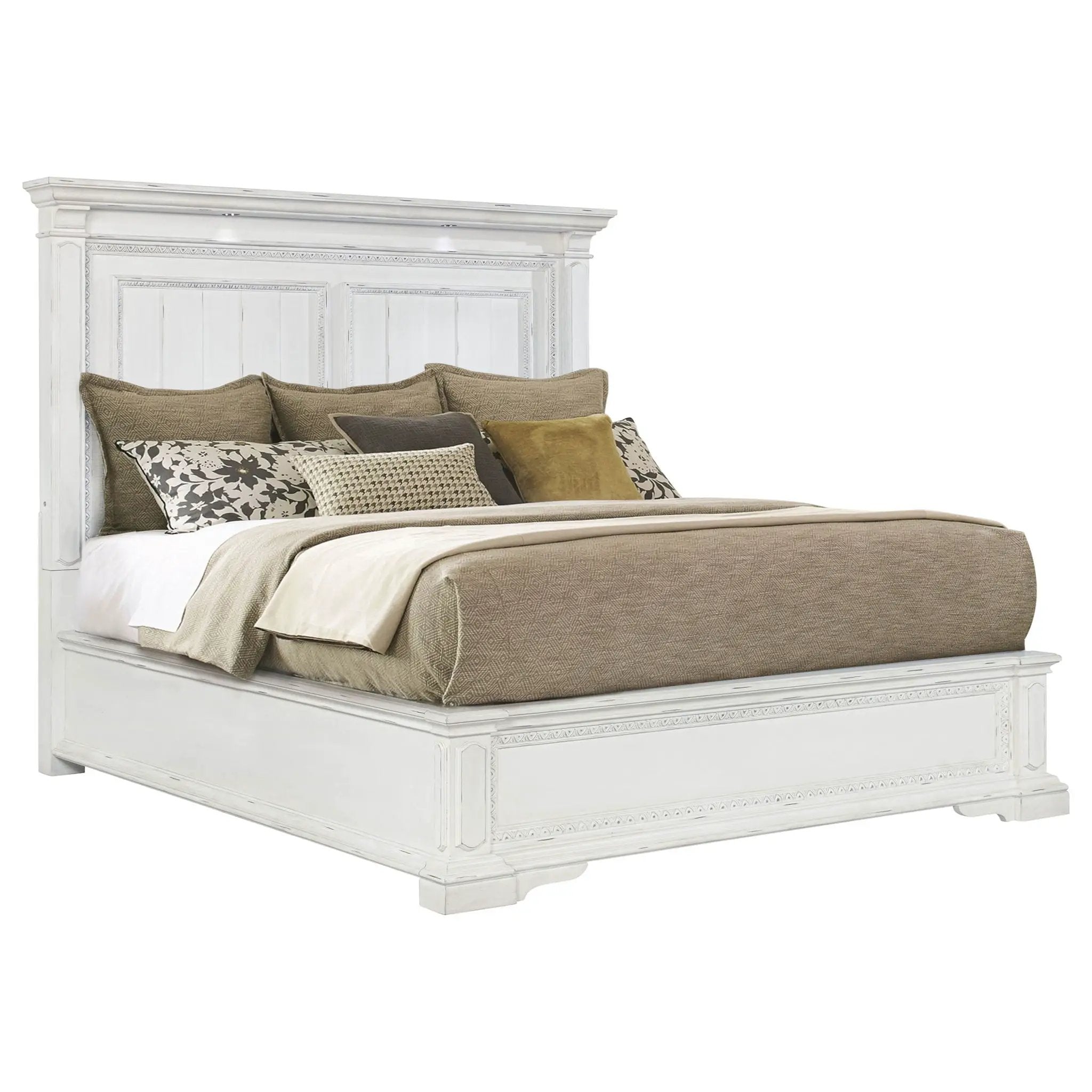 McKinney Eastern King LED Light Panel Bed Vintage White by Unique Piece Furniture