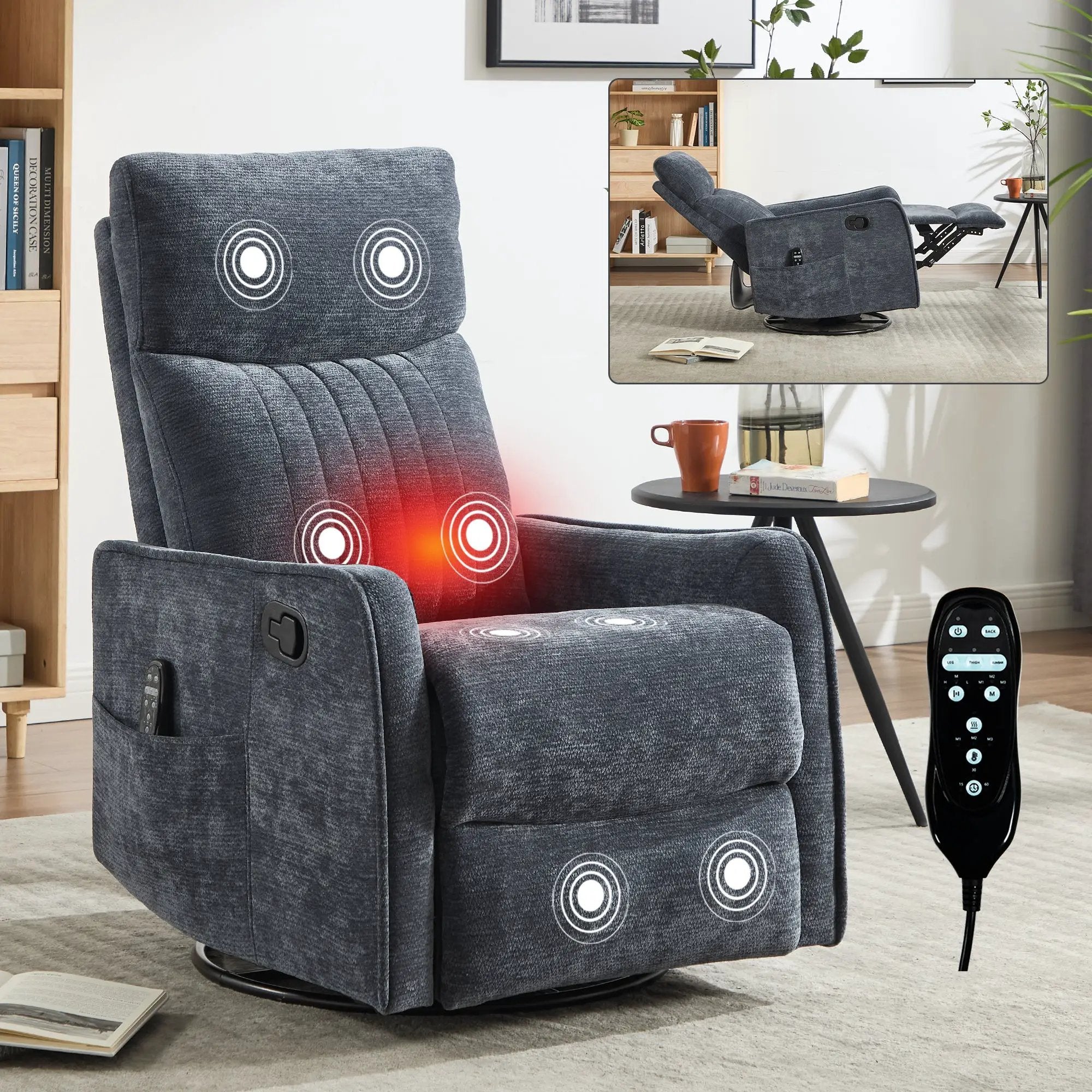 Blue Heat Massage Manual Recliner Chair by HouseOfZazla
