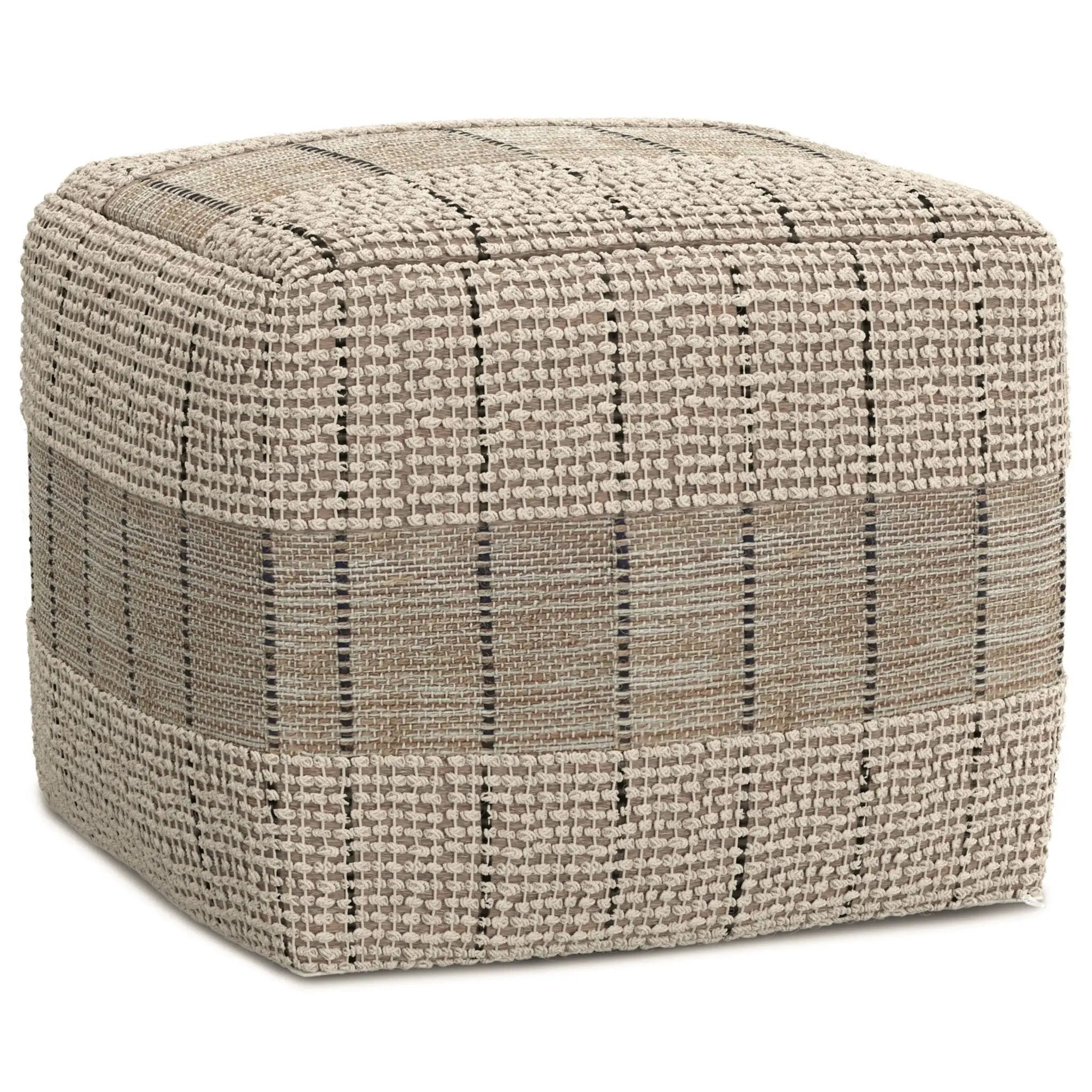 Elmer - Square Woven Pouf - Natural / Gray by Unique Piece Furniture