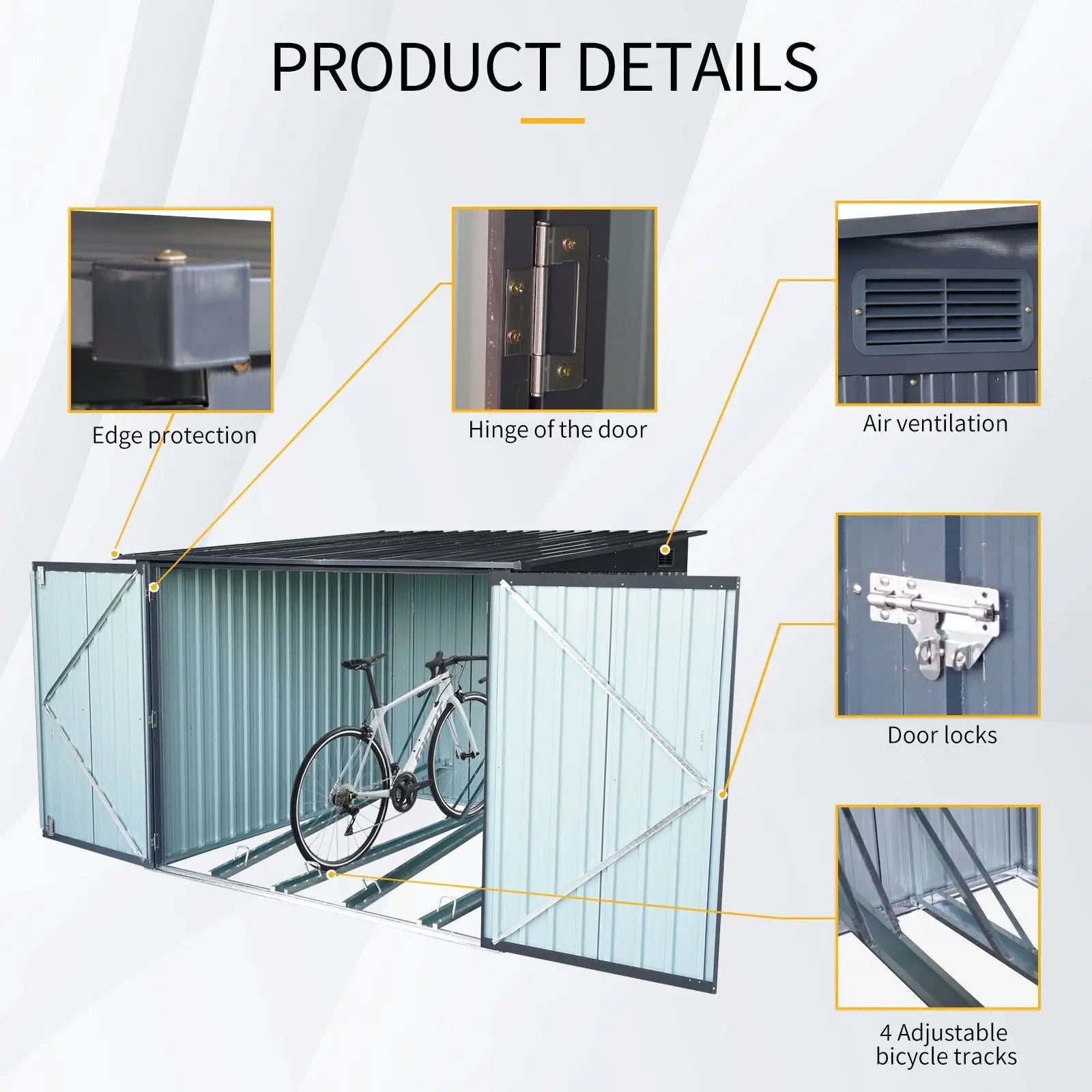 Outdoor Steel Storage Shed For Bicycle With Slope Roof And 4 Bike Tracks - Black by HouseOfZazla
