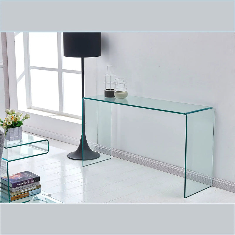 Elegant Transparent Tempered Glass Console Table With Rounded Edges, Modern Sofa Table - Clear by Unique Piece Furniture