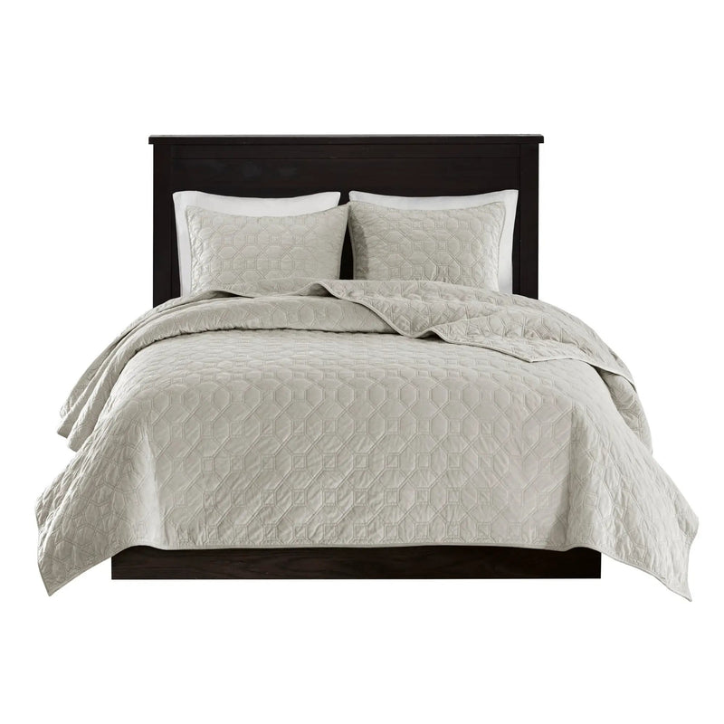 3 Piece Velvet Quilt Set Ivory Full/Queen by HouseOfZazla
