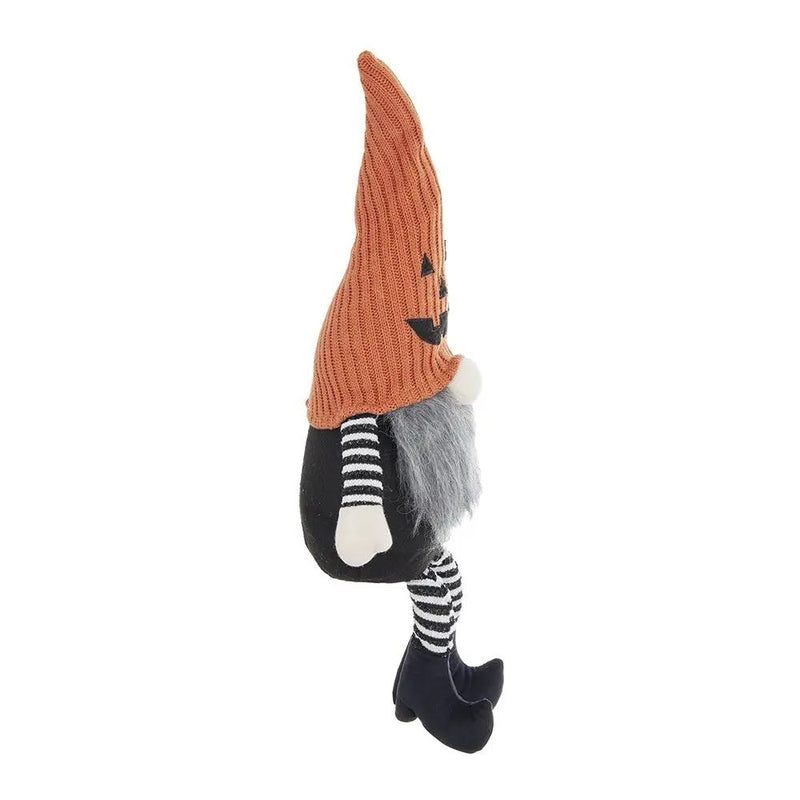 23.5" Seated Jack-O'-Lantern Gnome With Striped Limbs and Faux Fur Beard by HouseOfZazla