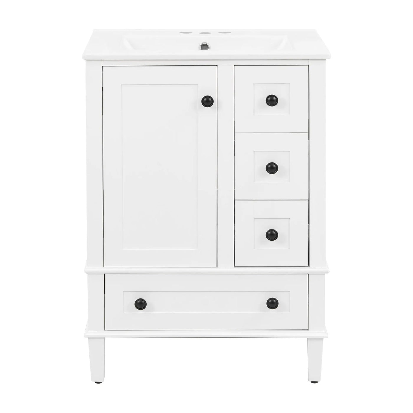 Bathroom Vanity With Integrated Basin, Soft Close Drawers, Door Mounted Double Layer Shelf by HouseOfZazla