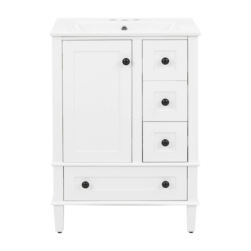 Bathroom Vanity With Integrated Basin, Soft Close Drawers, Door Mounted Double Layer Shelf by Unique Piece Furniture