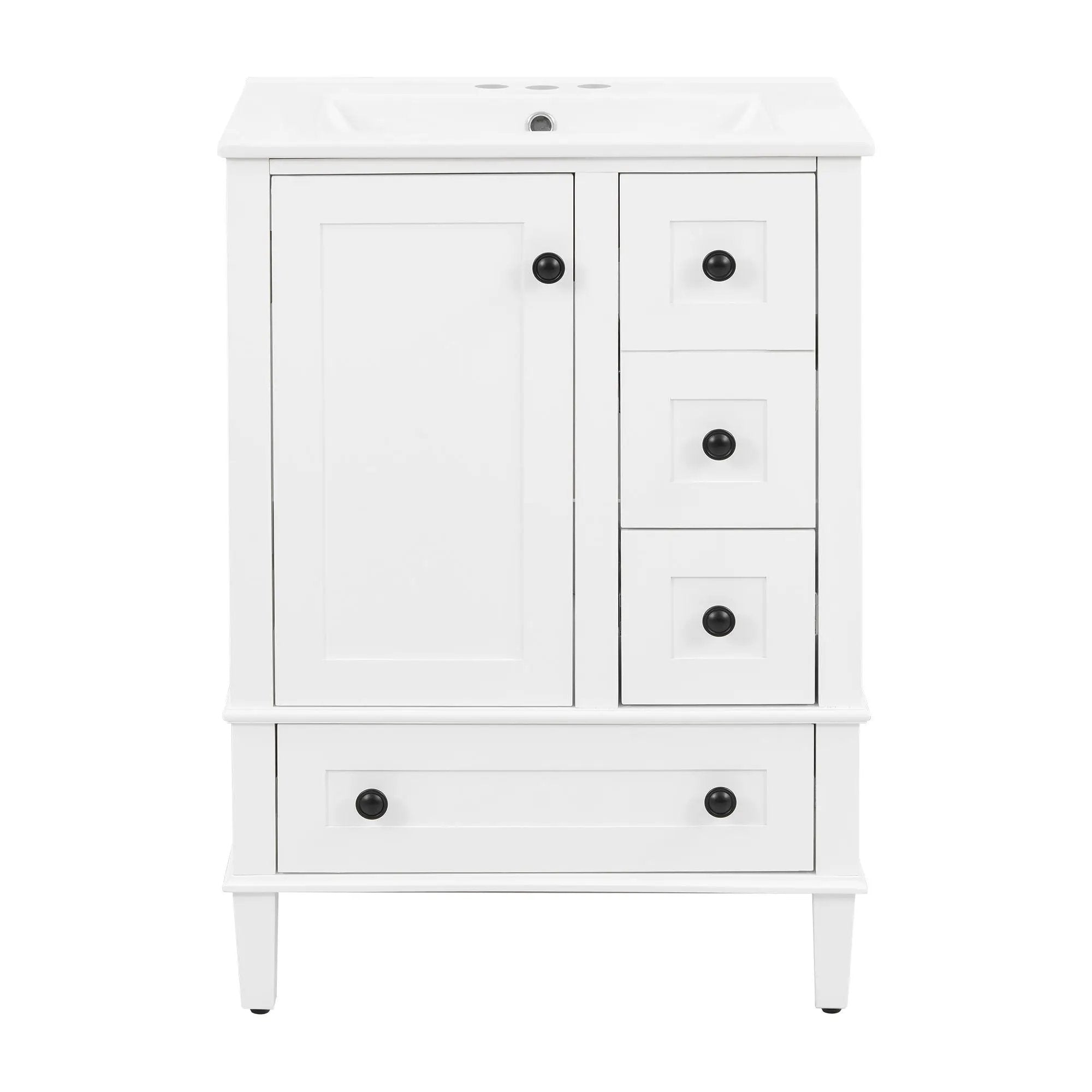 Bathroom Vanity With Integrated Basin, Soft Close Drawers, Door Mounted Double Layer Shelf by Unique Piece Furniture