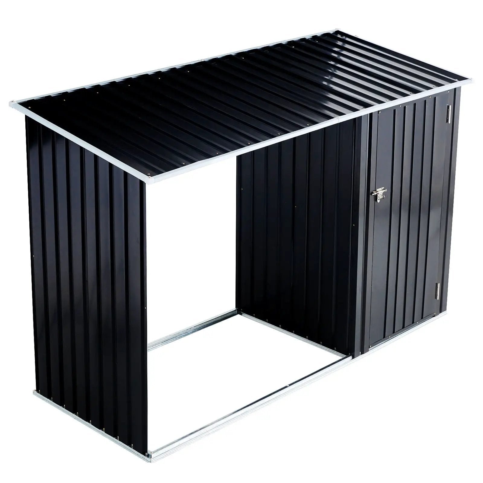 Firewood Storage Shed, Outdoor Firewood Rack, Outdoor Storage Shed With Log Holder, Firewood Shelter For Patio, Anthracite Galvanized Steel - Black by HouseOfZazla