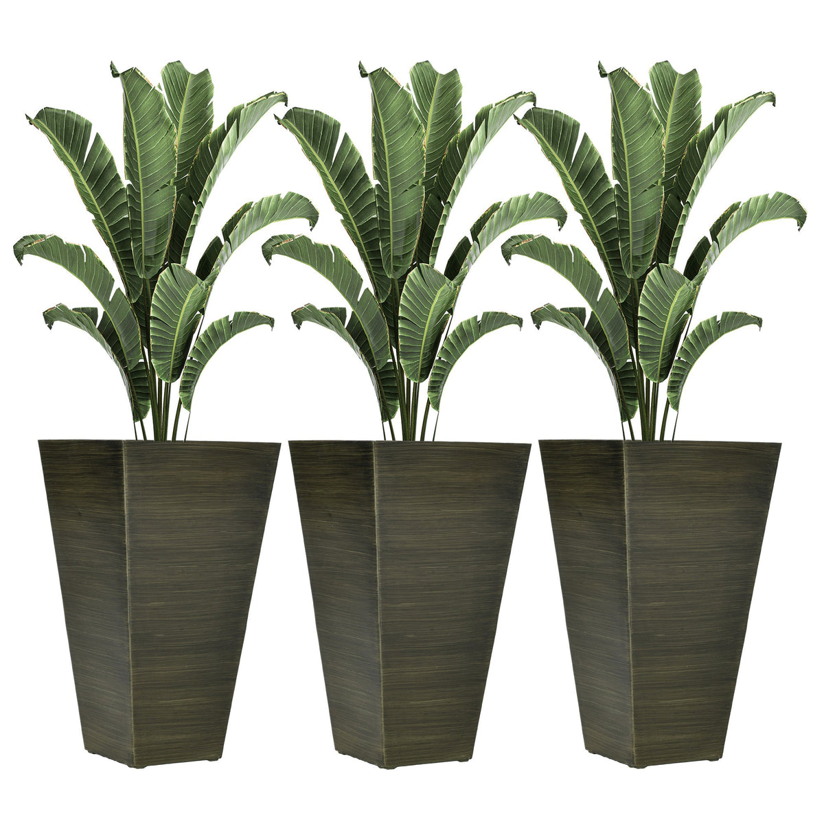 28" Tall Outdoor Planters Set of 3 with Wood Grain Design - Polypropylene