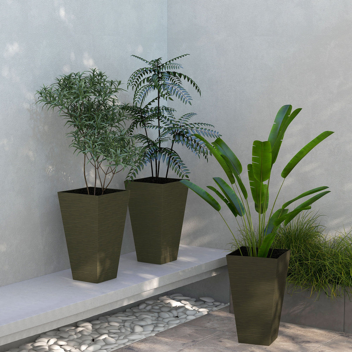 28" Tall Outdoor Planters Set of 3 with Wood Grain Design - Polypropylene, photo 2 of 9