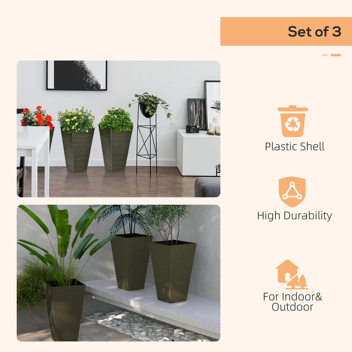 28" Tall Outdoor Planters Set of 3 with Wood Grain Design - Polypropylene, photo 6 of 9