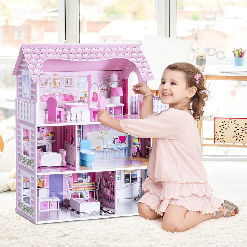 28 Inch Pink Dollhouse with Furniture by DirectDeals