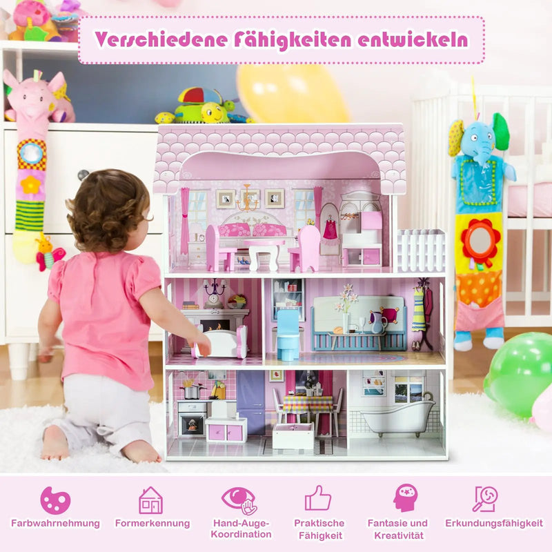 28 Inch Pink Dollhouse with Furniture by DirectDeals