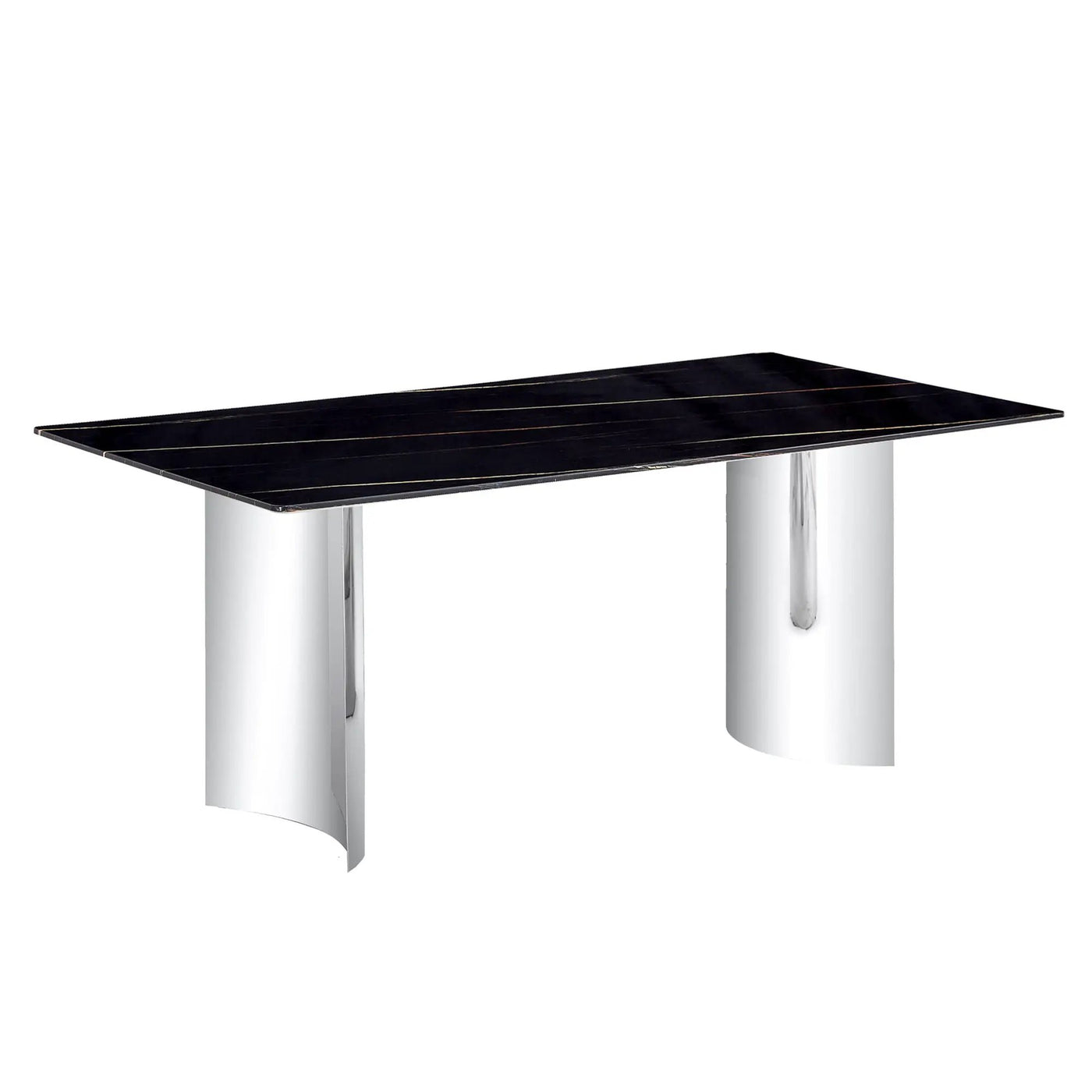 Modern Minimalist Dining Table with Imitation Marble Glass Top and Metal Legs by HouseOfZazla