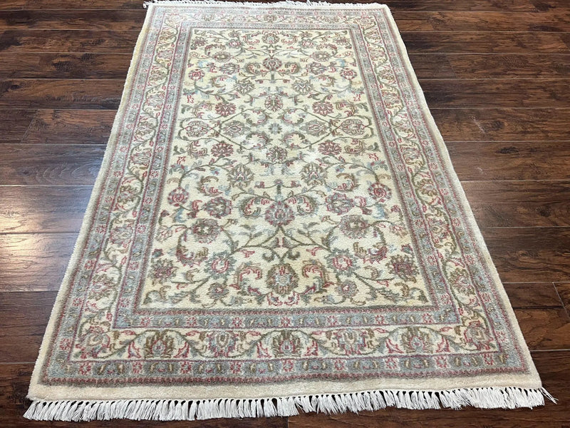 Indo Persian Rug 4x6, Vintage Handmade Wool Carpet, Floral Allover Pattern, Beige, Pair A by Jewel Rugs