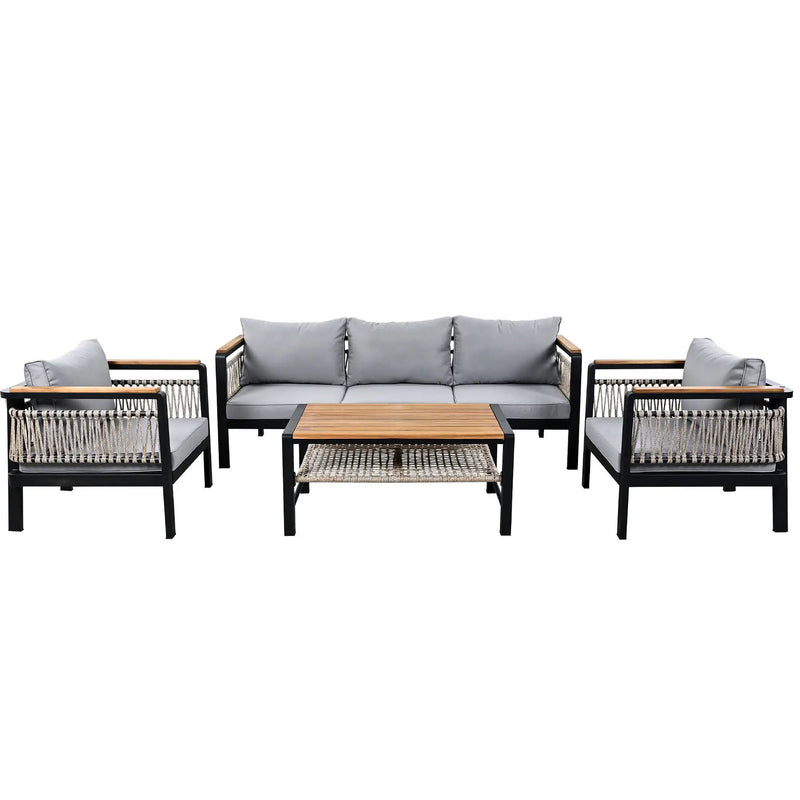 4 Pieces Outdoor Sectional Sofa Set 5 Person Patio Seating Group Outdoor Conversation Set With Cushions And A Coffee Table For Patios by HouseOfZazla