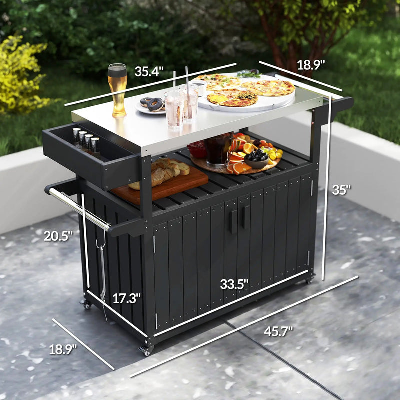 Outdoor Bar Cart with Storage and Stainless Steel Top by HouseOfZazla