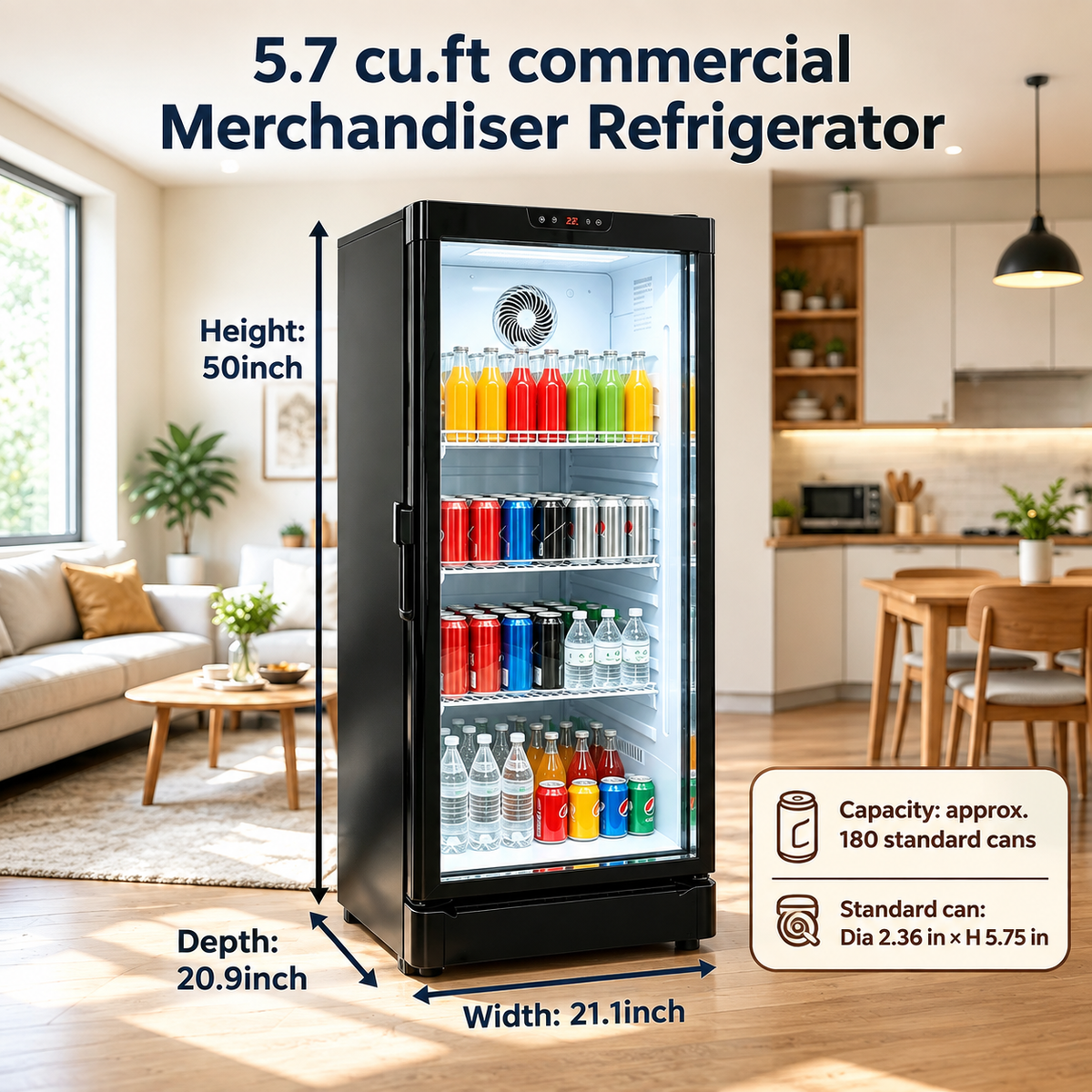 5.7 Cu.Ft Commercial Beverage Cooler with Double Glass Doors, photo 4 of 10