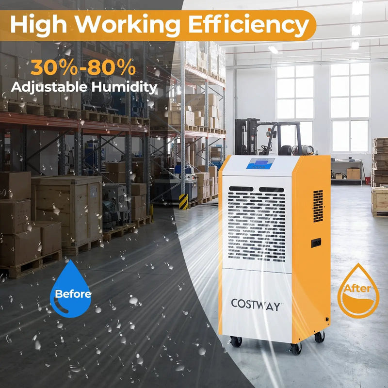 290 Pints Commercial Dehumidifier with Pump and Drain Hose for Basement Warehouse-Yellow by DirectDeals