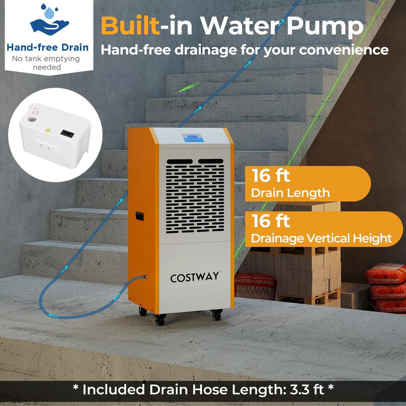 290 Pints Commercial Dehumidifier with Pump and Drain Hose for Basement Warehouse-Yellow by DirectDeals