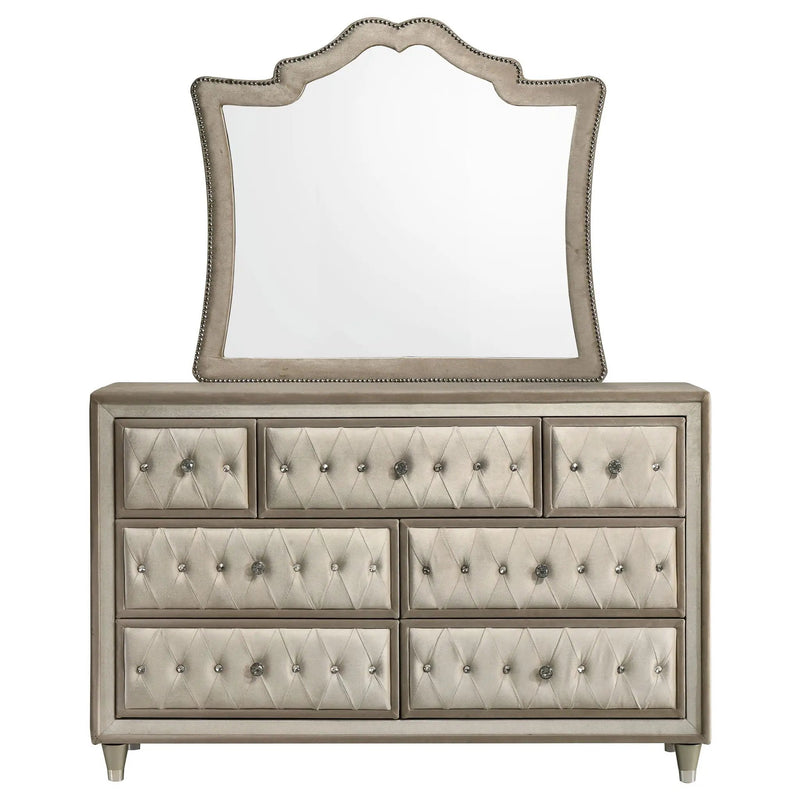 Antonella 7-drawer Upholstered Dresser with Mirror Ivory by Unique Piece Furniture