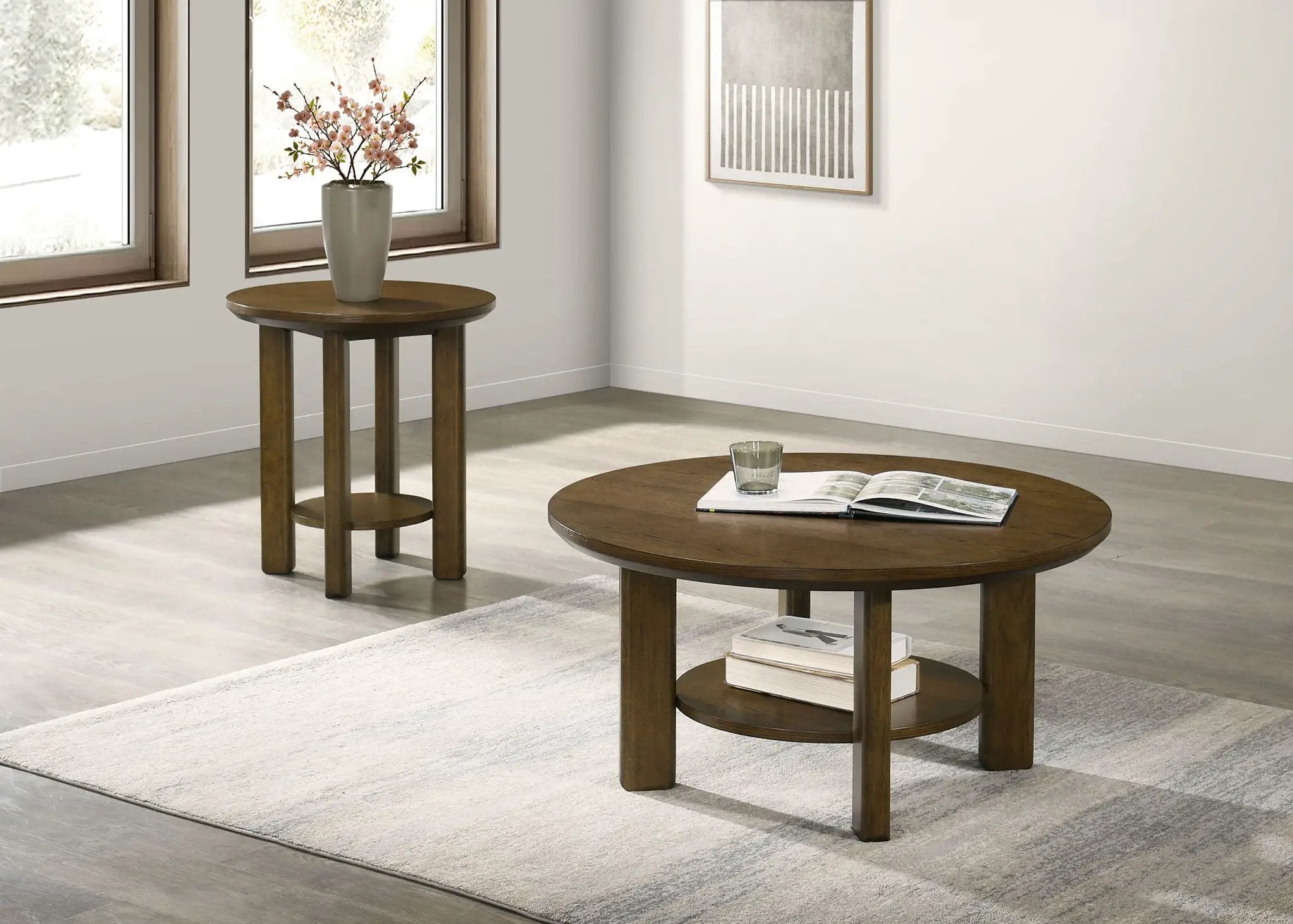Ottowa 2-piece Round Wood Coffee Table Set Brown by Unique Piece Furniture
