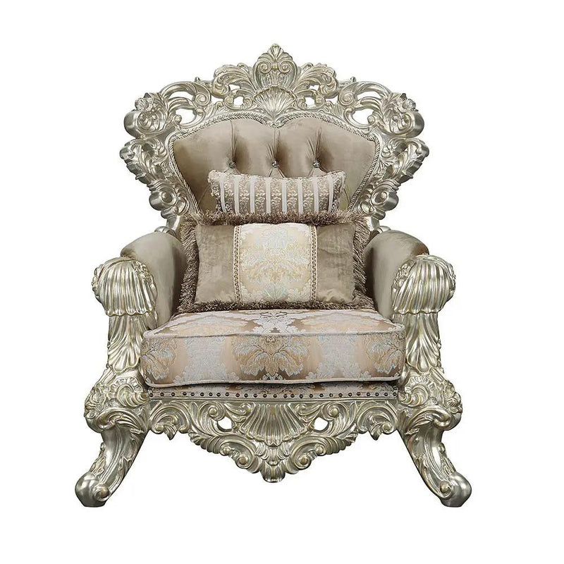 Sorina - Chair With 2 Pillows - Velvet, Fabric & Antique Gold by Unique Piece Furniture