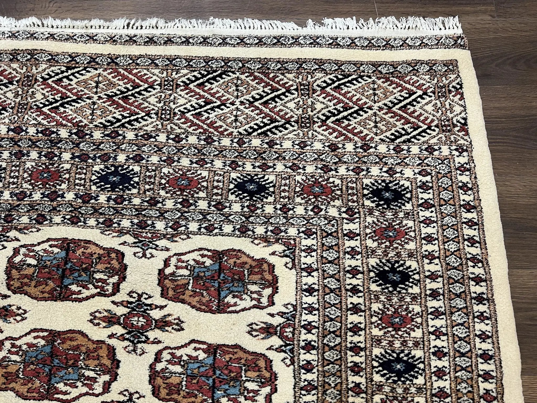 Pakistani Bokhara Rug 8x10, Wool Turkoman Carpet, Ivory/Cream by Jewel Rugs