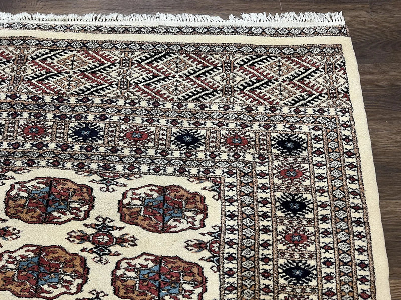 Pakistani Bokhara Rug 8x10, Wool Turkoman Carpet, Ivory/Cream by Jewel Rugs