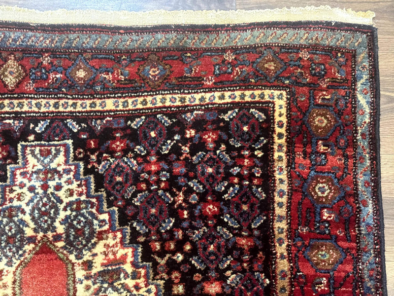 Antique Persian Kurdish Senneh Rug 4x5 Tribal Carpet Wool Geometric Medallion by Jewel Rugs