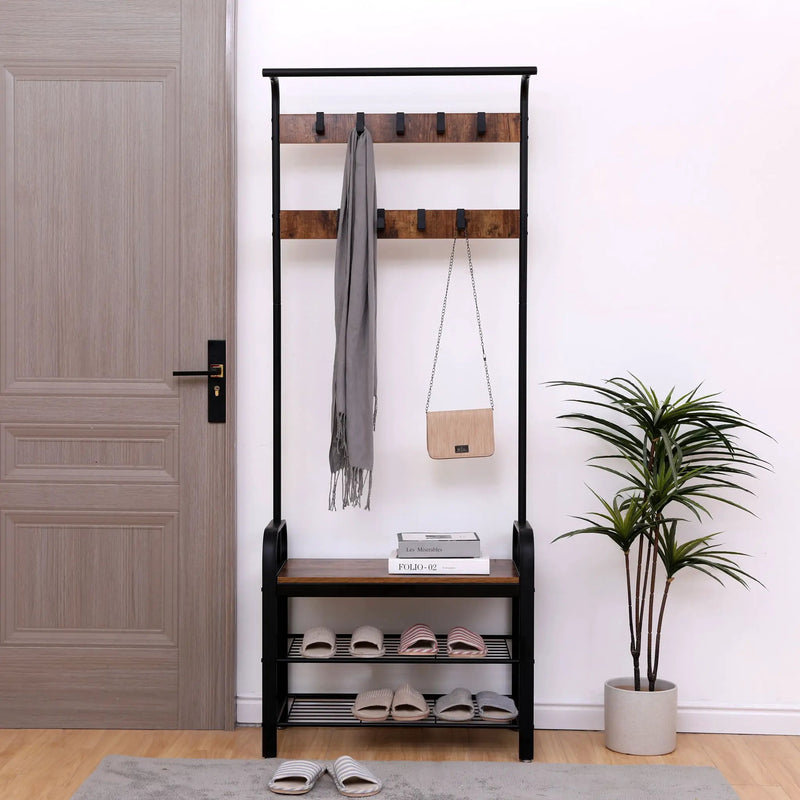 Hall Tree With Shoe Bench For Entryway With 9 Removable Hooks by Unique Piece Furniture