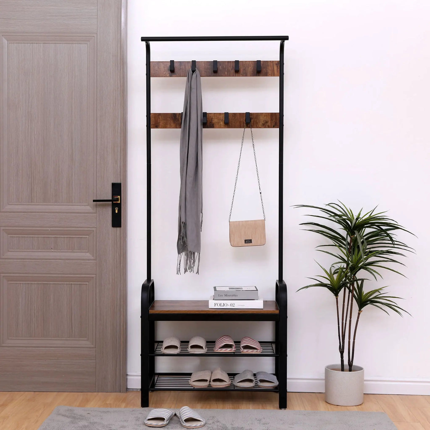 Hall Tree With Shoe Bench For Entryway With 9 Removable Hooks by HouseOfZazla