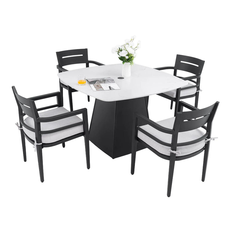 Outdoor Patio Dining Set, Squircle Dining Table, Dining Chairs With Sunbrella Cushions by Unique Piece Furniture