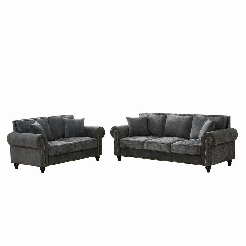 Modern 3 And 2 Seater Sofa With Rolled Arms, Tufted Upholstered Couch by HouseOfZazla