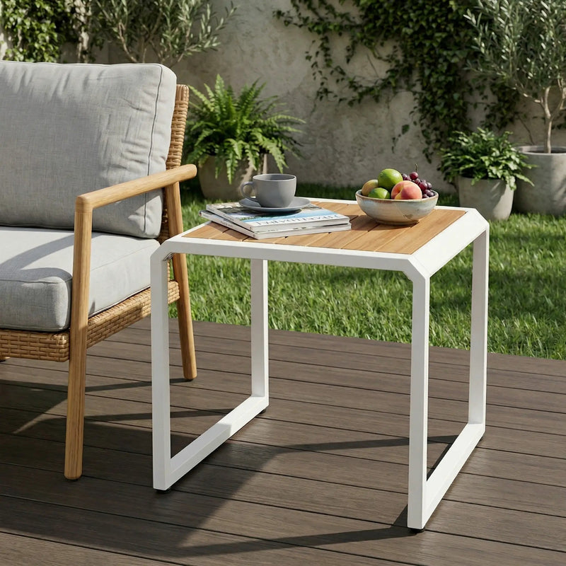 Outdoor Side Table with Teak Wood Top by HouseOfZazla
