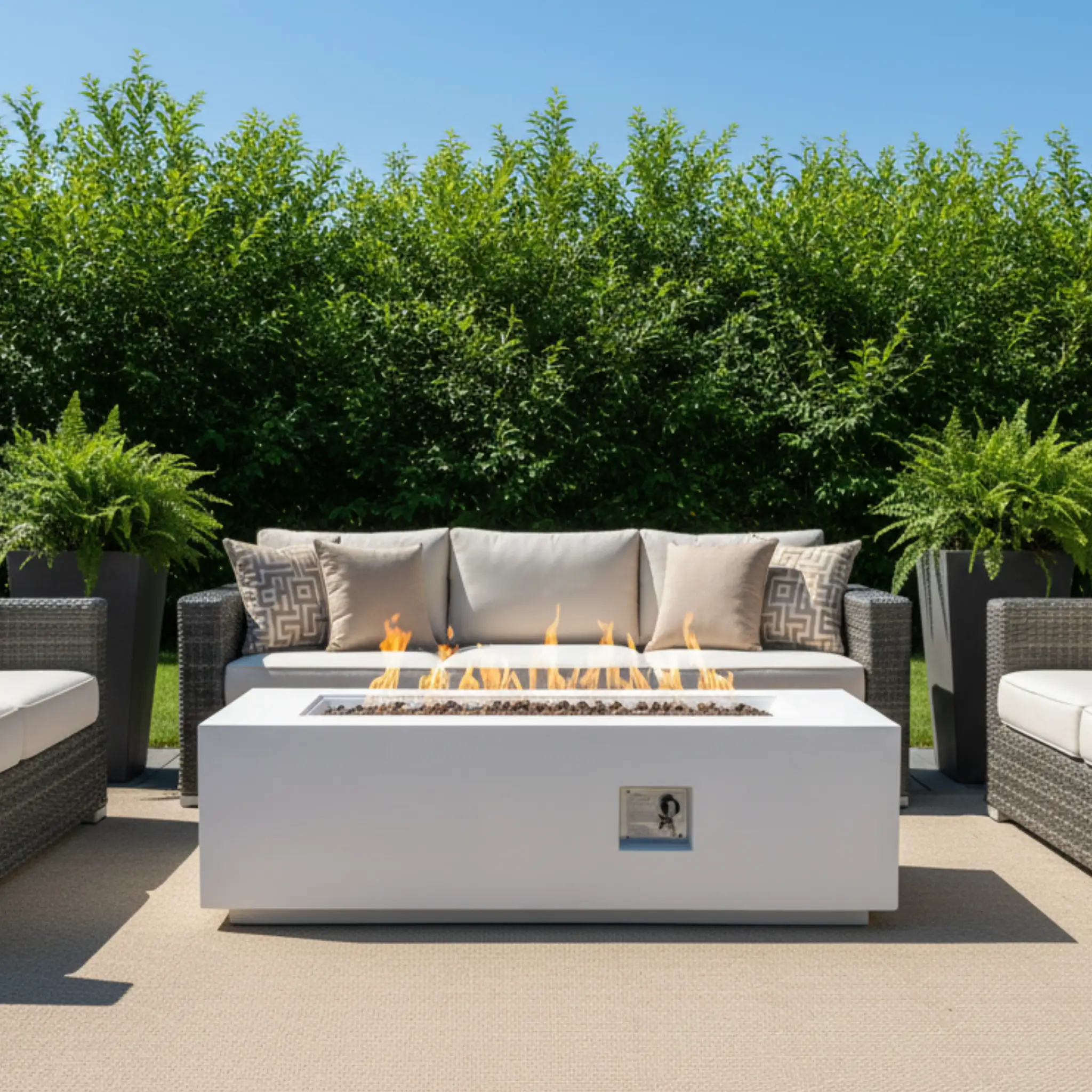 Outdoor Rectangle Propane Fire Pit Table 60inch, White by HouseOfZazla