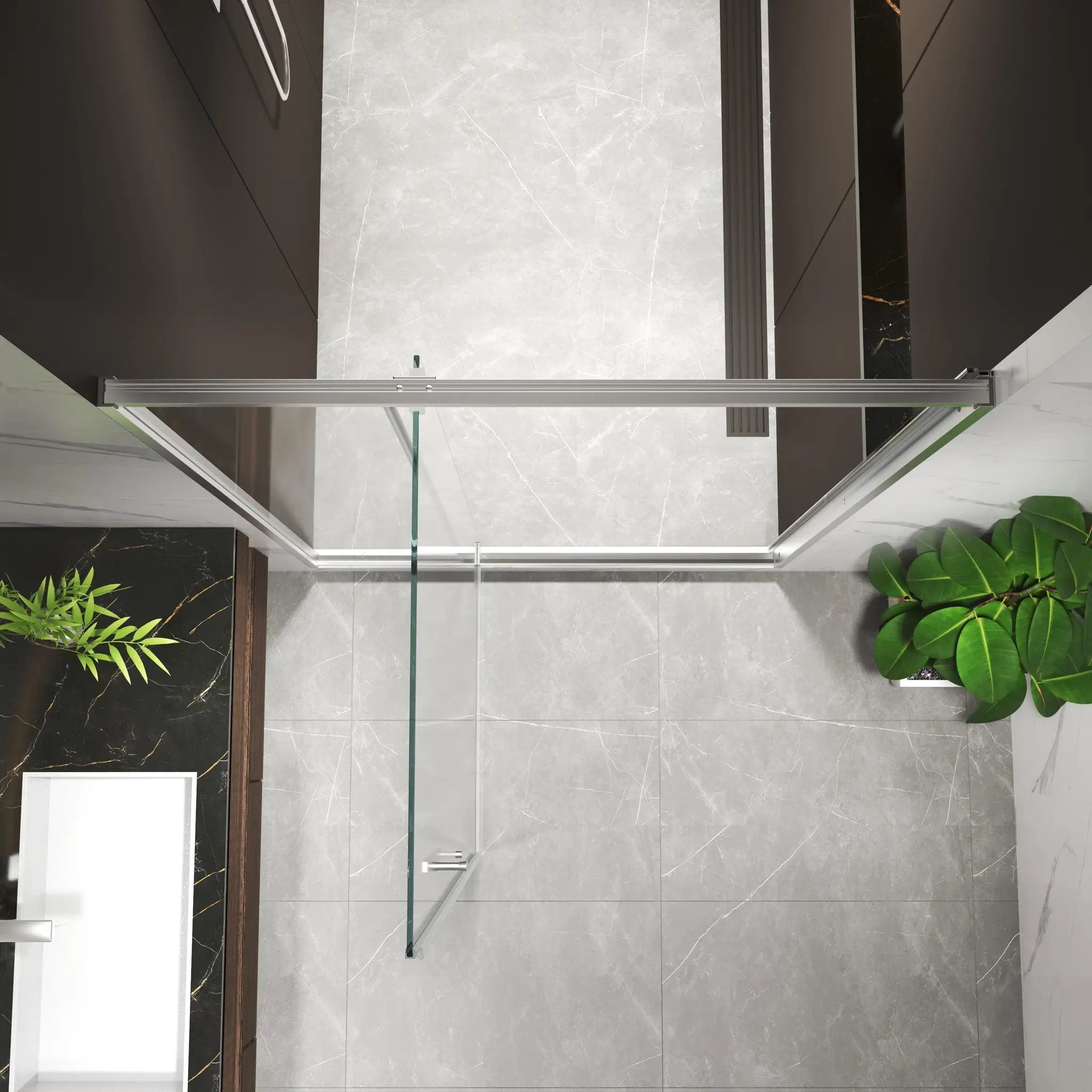 50-54"W x 74"H Pivot Shower Door with 5/16" Tempered Glass - Brushed Nickel Finish by HouseOfZazla