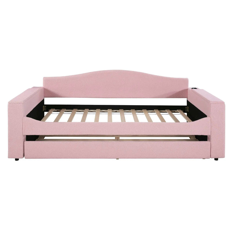 Upholstered Daybed With Storage Armrests, Trundle And Latest Integrated tooth Audio System by HouseOfZazla