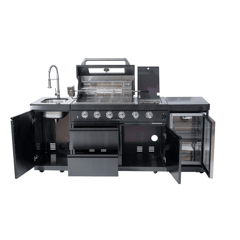 NG 85" 4-Burner 72,000 BTU Black Outdoor Kitchen Island Grill + Refrigerator + Sink by Chery Industrial
